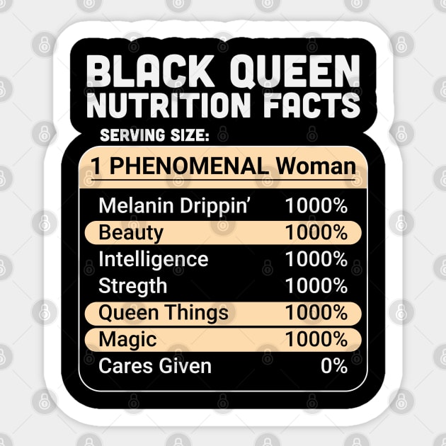 Black Queen Nutrition Facts Sticker by UrbanLifeApparel